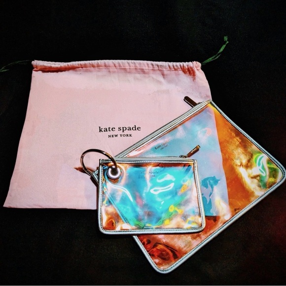Kate Spade Iridescent Clutch/Cosmetic Pouch Set w/Pink Dust Bag/ NWOT - Picture 2 of 8